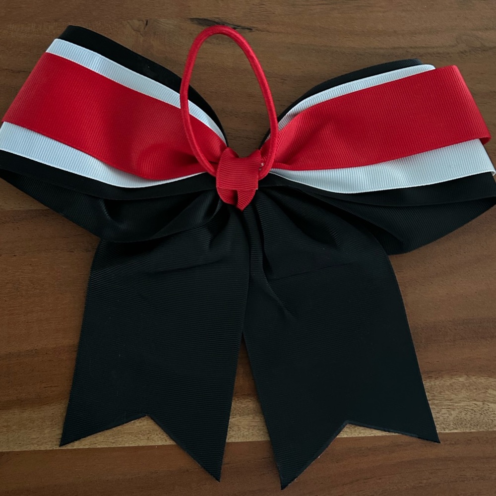 Red and Black Striped Hair Bow - Picture 3 of 3